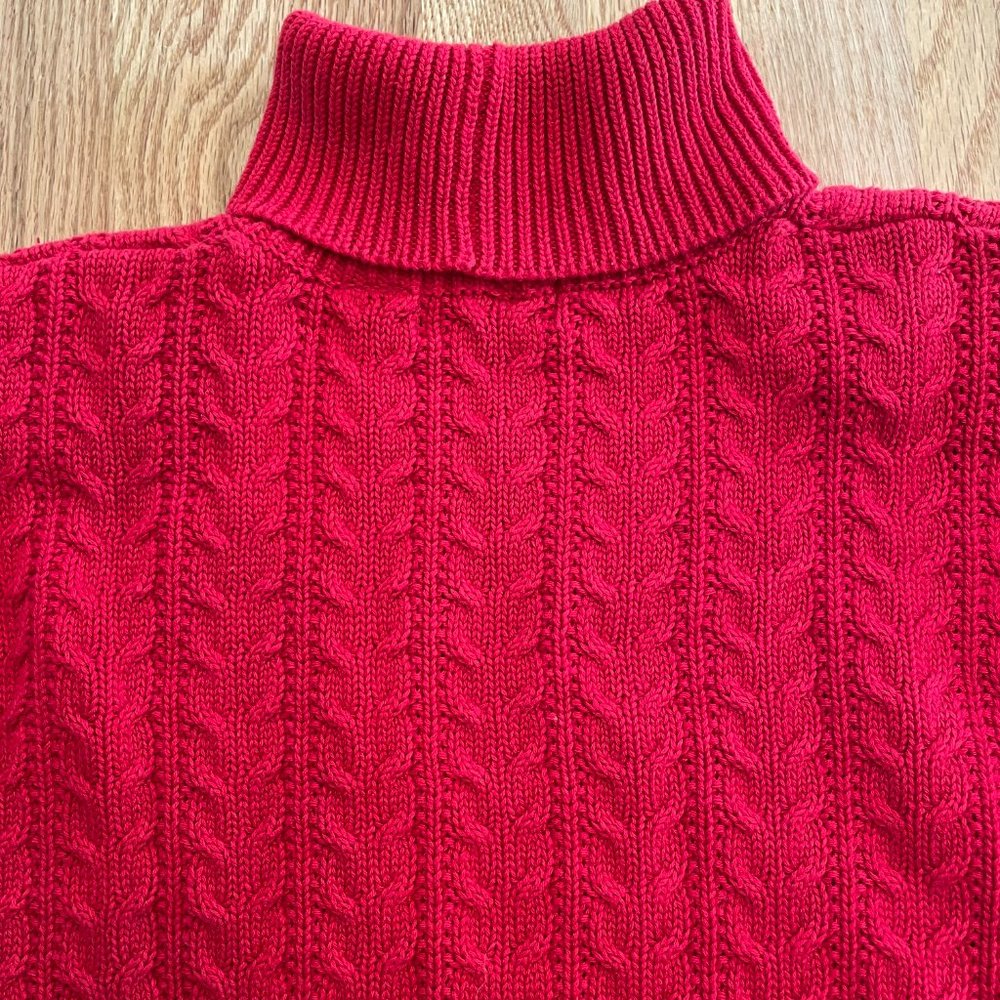 WAINSCOTT Vtg Aran Chunky Cotton Cable Knit Red Turtleneck Sweater Womens Sz Med